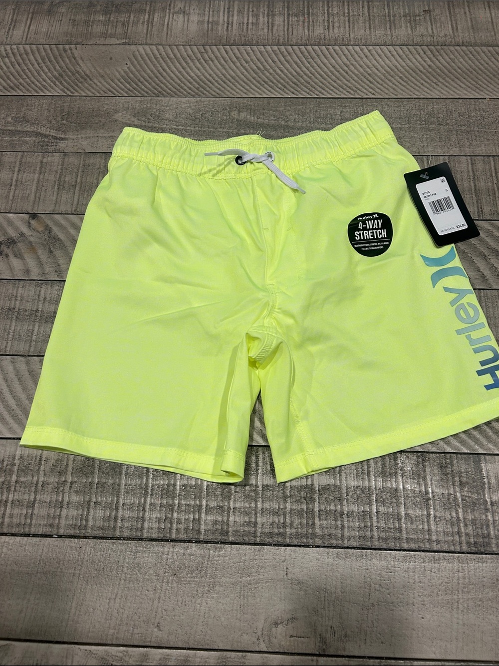 Hurley Neon Yellow Elastic Waist Swim Shorts